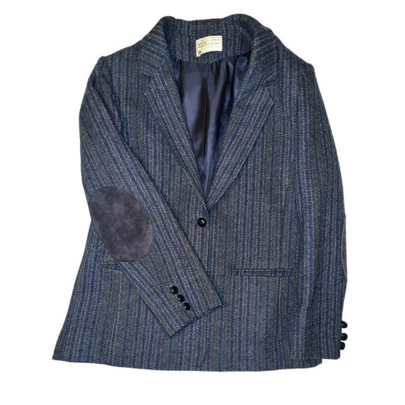Vintage Pendleton Tweed Wool Blazer Navy Suede Elbow Patches Medium - Picture 1 of 11
